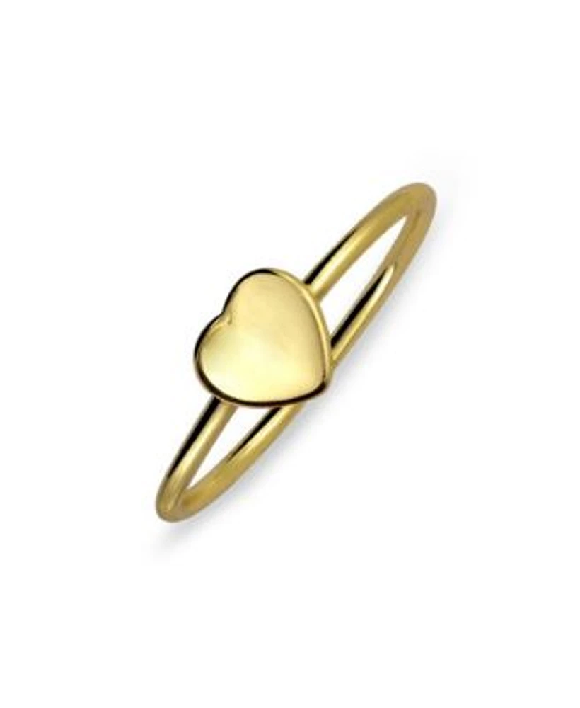 Bling Jewelry Tiny Minimalist Silver Ring with Heart Shape Initial Monogram Gold Plated Sterling