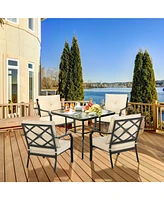 Gymax 2 Pcs Patio Dining Chairs Set with Padded Cushions Armrest Steel Frame