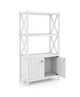 Bathroom Storage Cabinet with Open Shelves and Double Doors