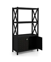Bathroom Storage Cabinet with Open Shelves and Double Doors