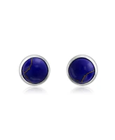 Bling Jewelry Simple Created Blue Lapis Turquoise Black Onyx Bezel Set Round Dome Button Stud Earrings Yellow 14K Gold Plated .925 Sterling Silver