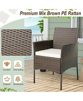 Gymax Patio Dining Chairs Set of 4 Outdoor Pe Wicker Chairs w/ Removable Cushions Brown & Off White