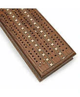 We Games 3 Track Sprint Cabinet Cribbage Set with Metal Pegs & 2 Card Decks