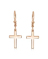 Bling Jewelry Minimalist Religious Cross Dangle Earrings 14K Gold Plated Sterling Silver