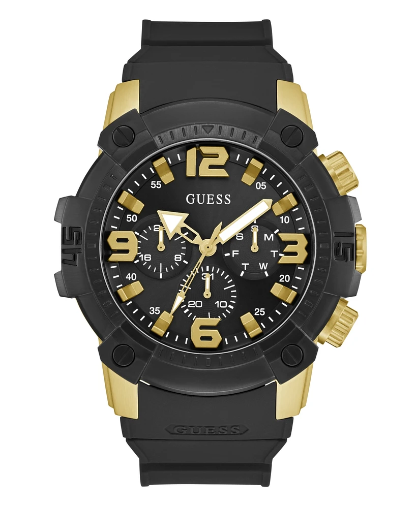 Guess Men's Multifunction Black Silicone Watch, 52mm