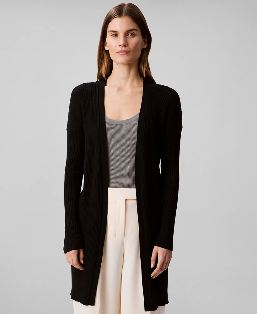 Calvin Klein Women's Cotton Ribbed Open-Front Duster Cardigan