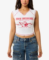 True Religion Women's Logo Rib Notched Baby T-Shirt