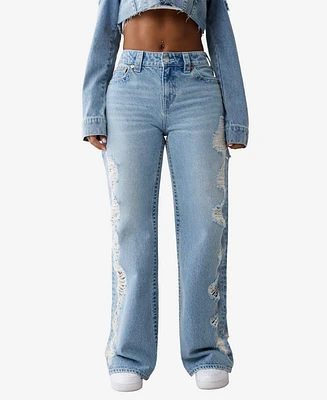True Religion Women's Heavily Destroyed Bobbi Baggy Jeans