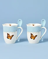 Lenox Butterfly Meadow Mugs with Spoons, Set of 2