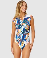 Anne Cole Women's Ruffled-Shoulder Floral-Print Swimsuit