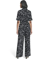 Halston Women's Floral-Print Pull-On Pants