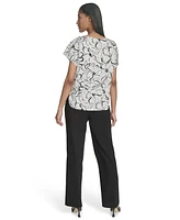 Halston Women's Printed Cap-Sleeve V-Neck Blouse