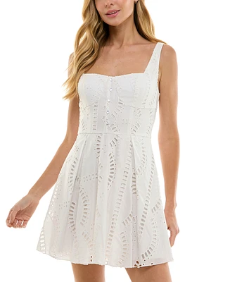 Seni & Cade Juniors' Cotton Eyelet Fit & Flare Mini Dress