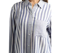 Bcx Juniors' Oversized Striped Long-Sleeve Shirt