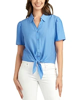 Bcx Juniors' Textured Puff-Sleeve Tie-Front Shirt
