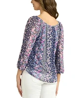 Bcx Juniors' Printed Mesh 3/4-Sleeve Peasant Top