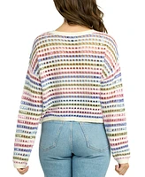 Bcx Juniors' Striped Open Knit Sweater