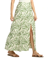 Bcx Juniors' Tiered Printed Side-Slit Maxi Skirt