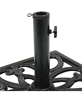 22-Inch Square Cast Iron Umbrella Base with Imperial Geometric Design - Black Finish