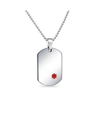 Bling Jewelry Unisex Medical Id Dog Tag Steel Pendant Necklace for Men 20" Chain