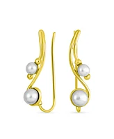 Bling Jewelry White Freshwater Pearl Ear Cuff Cartilage Climbers 14K Gold Plated Silver