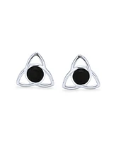 Bling Jewelry Natural Onyx Amber Trinity Love Knot Triquetra Celtic Pendant Stud Earrings .925 Sterling Silver