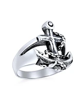 Bling Jewelry Mens Silver Ring Nautical Anchor Band Oxidized .925 Sterling Made in Turkey