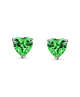Bling Jewelry 1CT Cubic Zirconia Solitaire Heart Shaped Cz Stud Earrings .925 Sterling Silver 7MM
