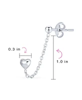 Bling Jewelry Love Double Pierced Mini Heart Ear Cuff Cartilage Chain & Ball Stud Earrings Silver