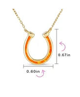 Bling Jewelry Delicate White or Orange Fire Created Opal Equestrian Good Luck Charm Horseshoe Necklace Pendant Western .925 Sterling Silver