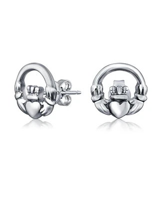 Bling Jewelry Classic Bff Celtic Heart Stud Earrings in Oxidized Sterling Silver