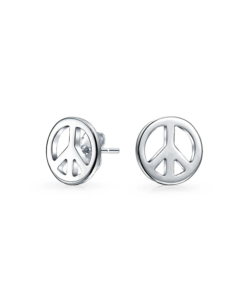 Bling Jewelry Dainty World Peace Sign Stud Earrings in 14K Gold & Sterling Silver