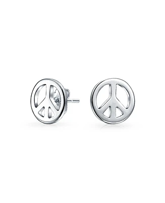 Bling Jewelry Dainty World Peace Sign Stud Earrings in 14K Gold & Sterling Silver