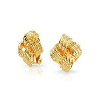 Bling Jewelry Geometric Twist Square Rope Knot Clip-On Earrings for Non-Pierced Ears 14K Gold Silver Plated