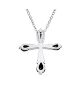 Bling Jewelry Black Purple Clear Cubic Zirconia Cz Teardrop Tips Cross Necklace Pendant .925 Sterling Silver