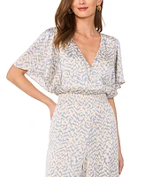 Vince Camuto Women's Printed Smocked-Waist Flutter-Sleeve Jumpsuit