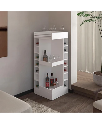 Lamer Corner Bar Cabinet with Wine Rack and Open Shelf, Natural Oak
