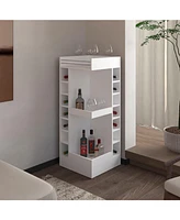 Lamer Corner Bar Cabinet with Wine Rack and Open Shelf, Natural Oak