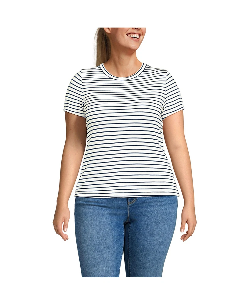 Lands' End Women's Plus Drapey Rib Fitted Short Sleeve Mini T-Shirt