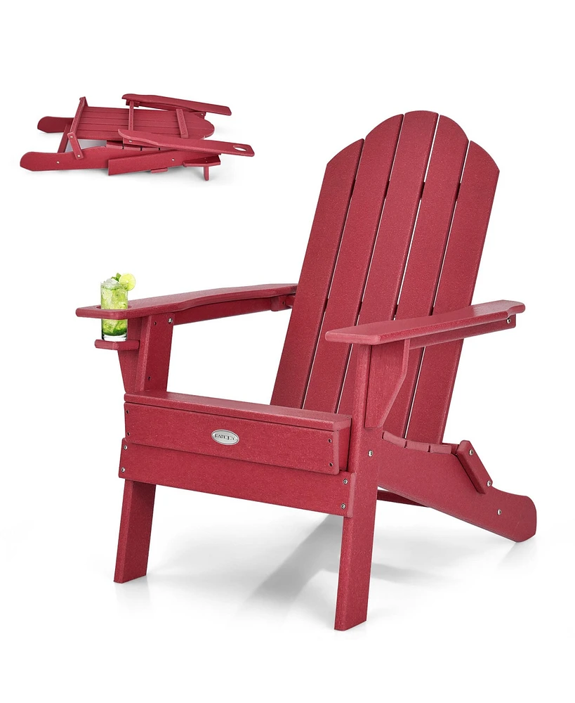 Gymax Patiojoy Folding Patio Adirondack Chair Weather Resistant Cup Holder Yard