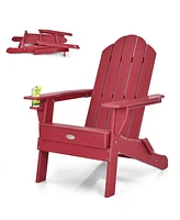 Gymax Patiojoy Folding Patio Adirondack Chair Weather Resistant Cup Holder Yard