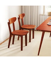 Solid Wood Dining Chair Set of 2 with Curved Backrest and Rubber Wood Frame