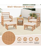 5 Piece Patio Wicker Sofa Set with Seat and Back Cushions