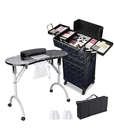 Byootique Folding Manicure Nail Table 4in1 Rolling Makeup Case Mermaid Pink