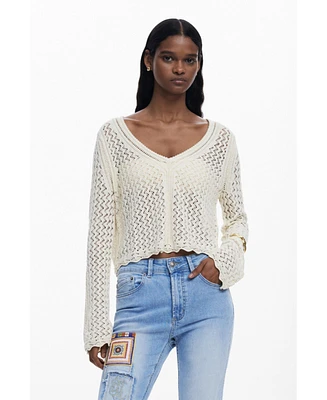 Desigual Women's Cropped openwork sweater