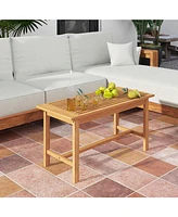 Patio Coffee Table Rectangular Outside Side Table with Slatted Tabletop
