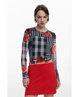 Desigual Women's Vichy tulle fruit T-shirt