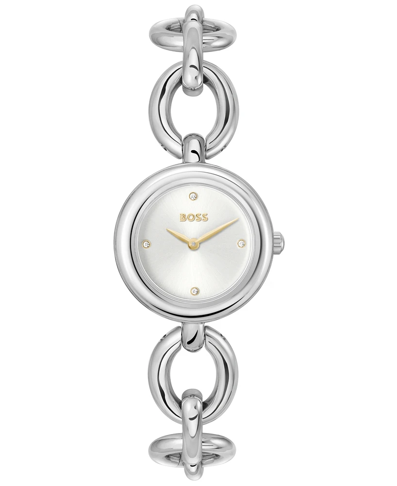 Hugo Boss Women's Live Quartz Slim Silver-Tone Stainless-Steel Watch, 28mm