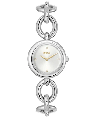 Hugo Boss Women's Live Quartz Slim Silver-Tone Stainless-Steel Watch, 28mm