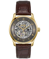 Hugo Boss Men's Principle Skeleton Mech-Automatic Brown Calfskin Watch, 41mm